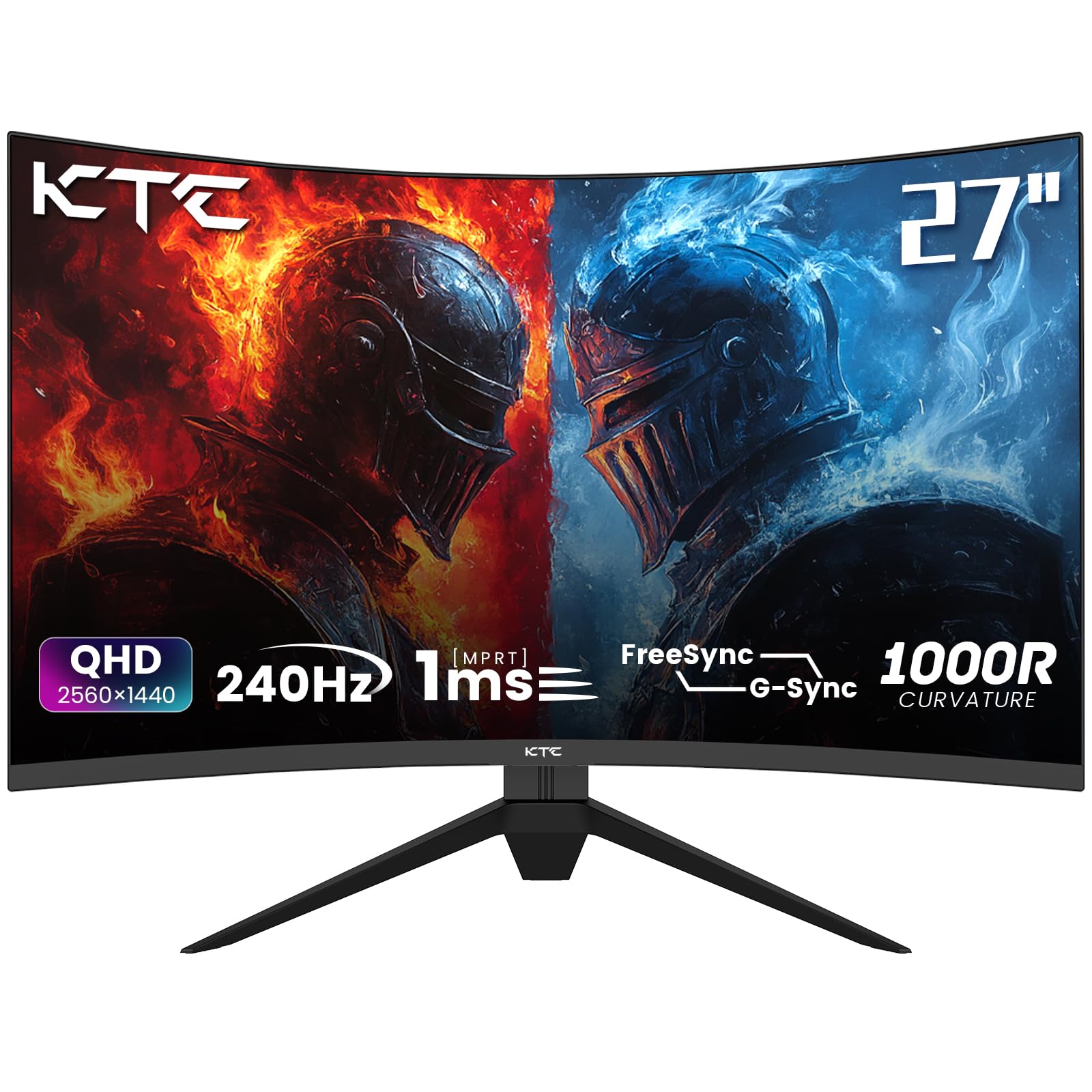 KTC Gaming Monitor 27 Inch QHD Curved Monitor, 240Hz, 1ms, 2K 2560